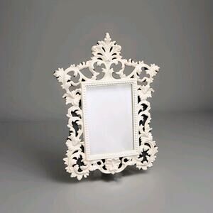 Ornate Cast Iron Victorian Style Vintage Mirror Cottage White 10 x 13.5 Inches